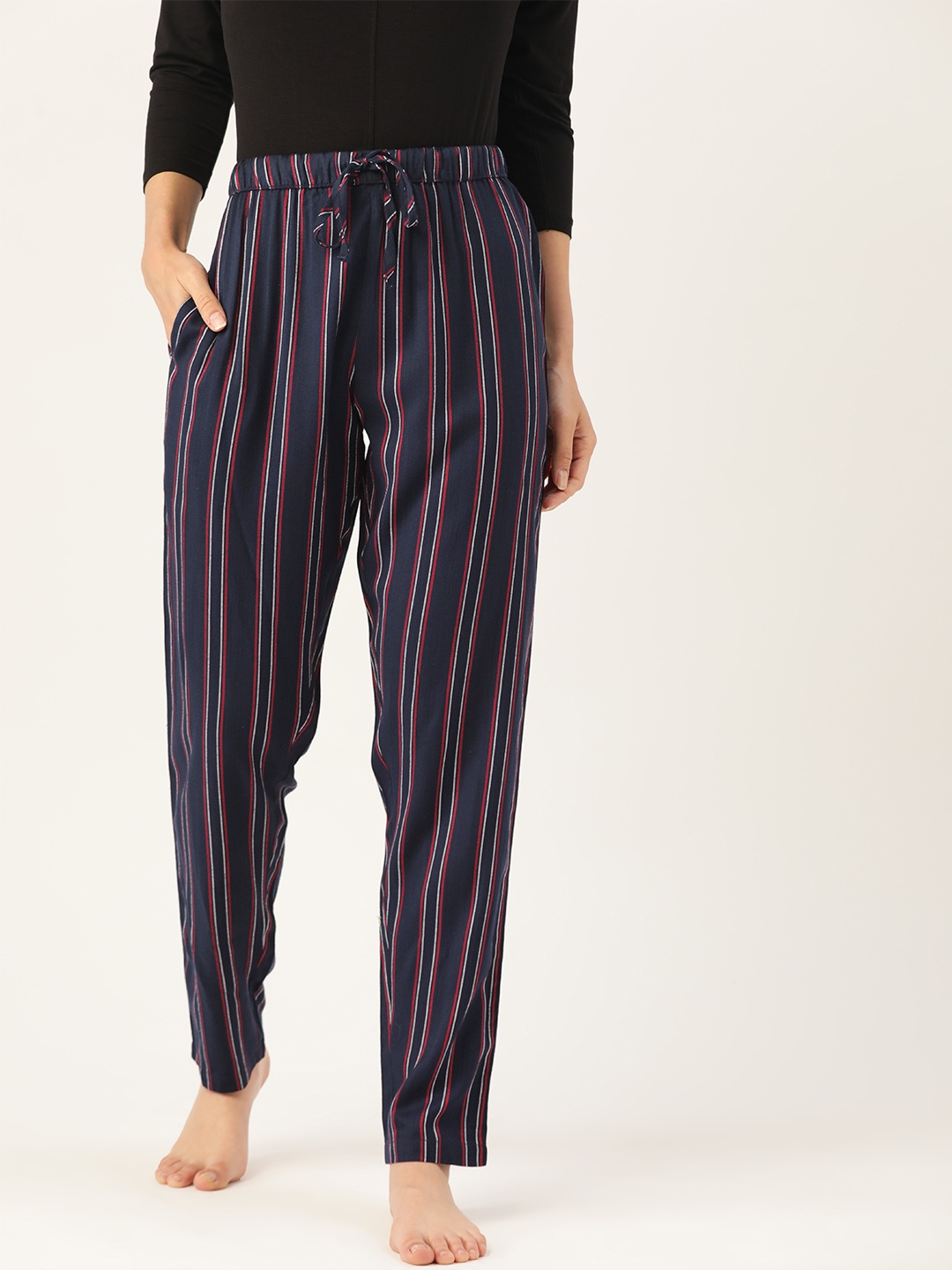 

ETC Women Navy Blue & Red Striped Lounge Pants