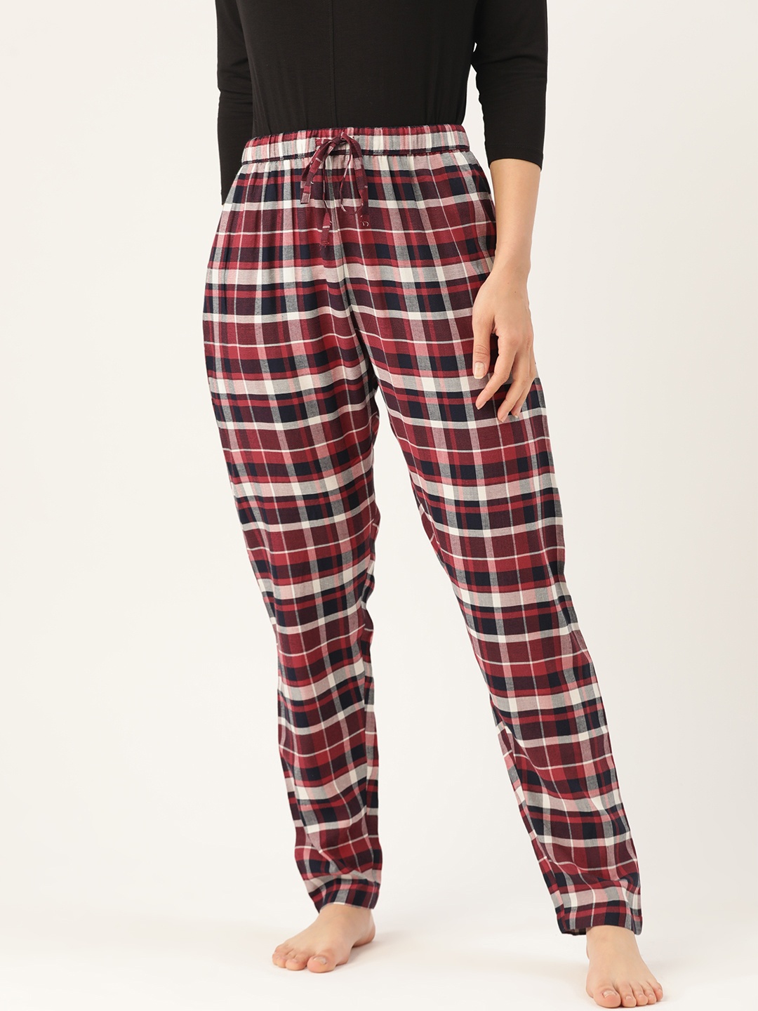 

ETC Women Pink & White Checked Lounge Pants
