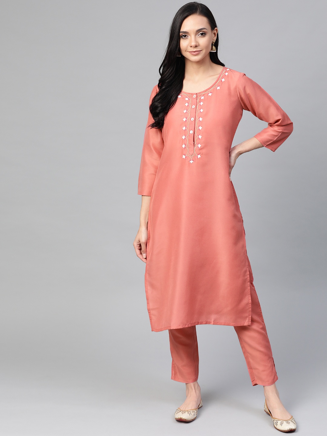 

Jompers Women Pink Yoke Design Kurta with Trousers