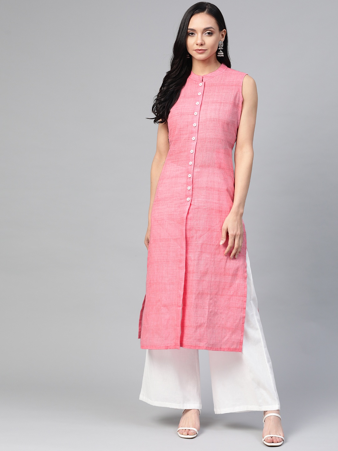 

Jompers Women Pink Pure Cotton Woven Design Straight Kurta