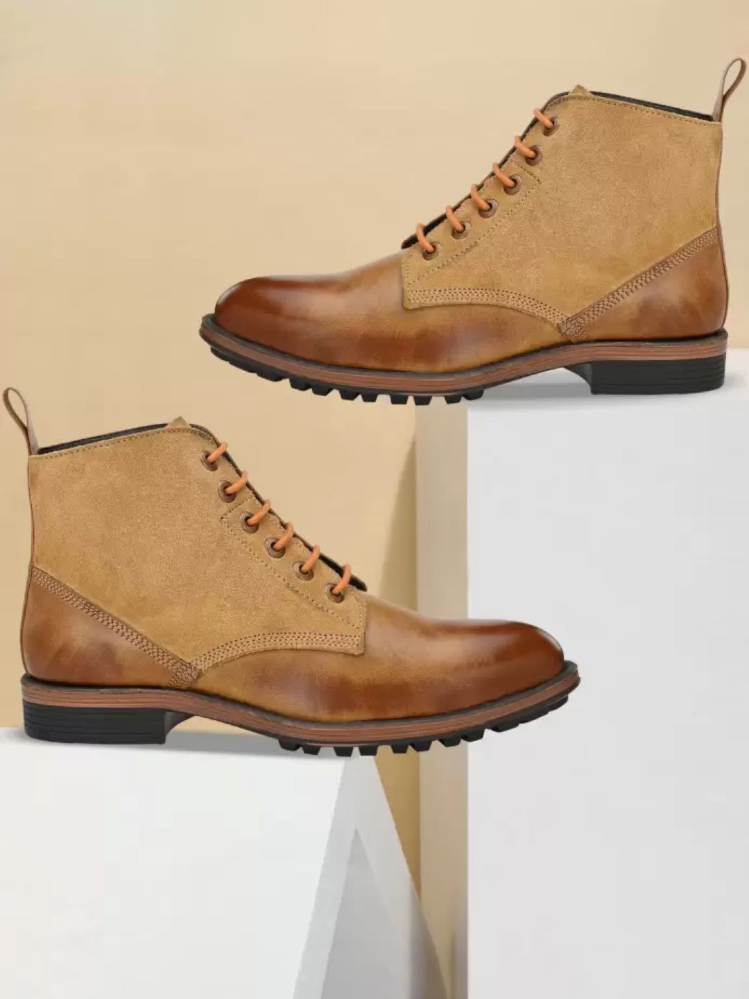 

Big Fox Men Tan Brown Solid Synthetic Mid-Top Flat Boots