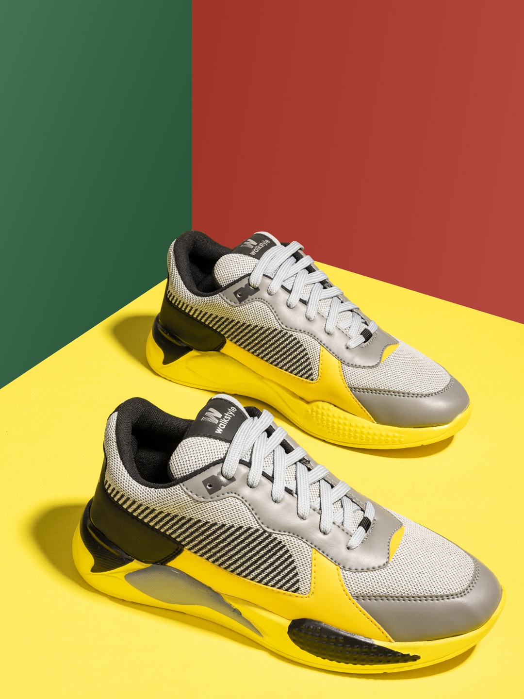 

Walkstyle By El Paso Men Grey & Yellow Colourblocked Sneakers