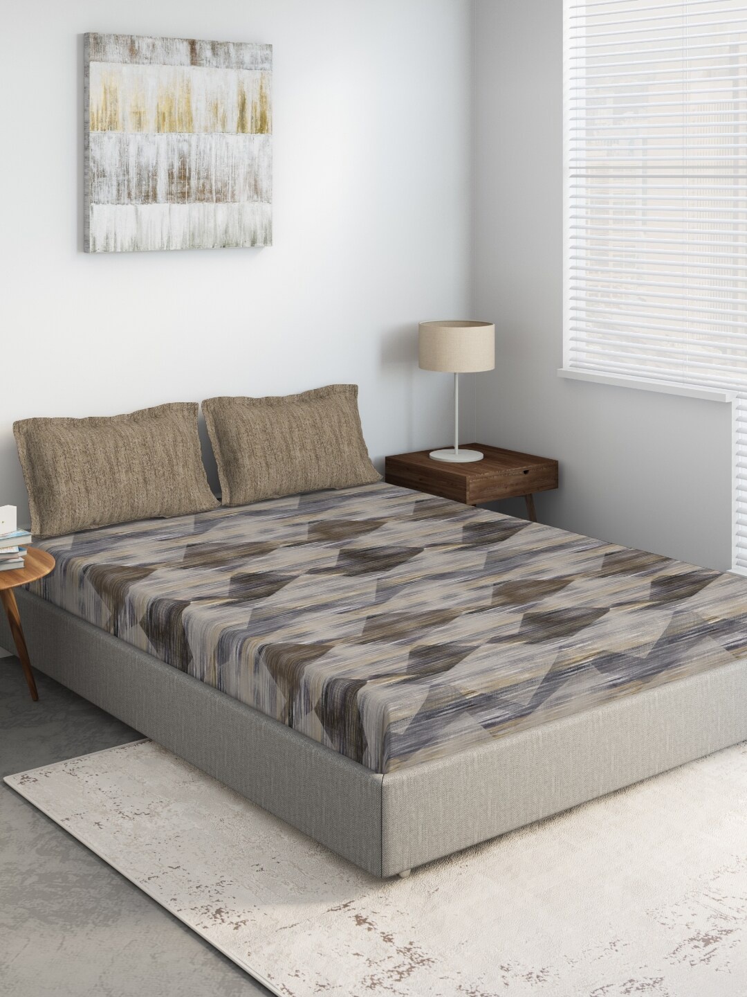 

DDecor Brown Abstract Printed 144 TC Cotton King Bedsheet With 2 Pillow Covers