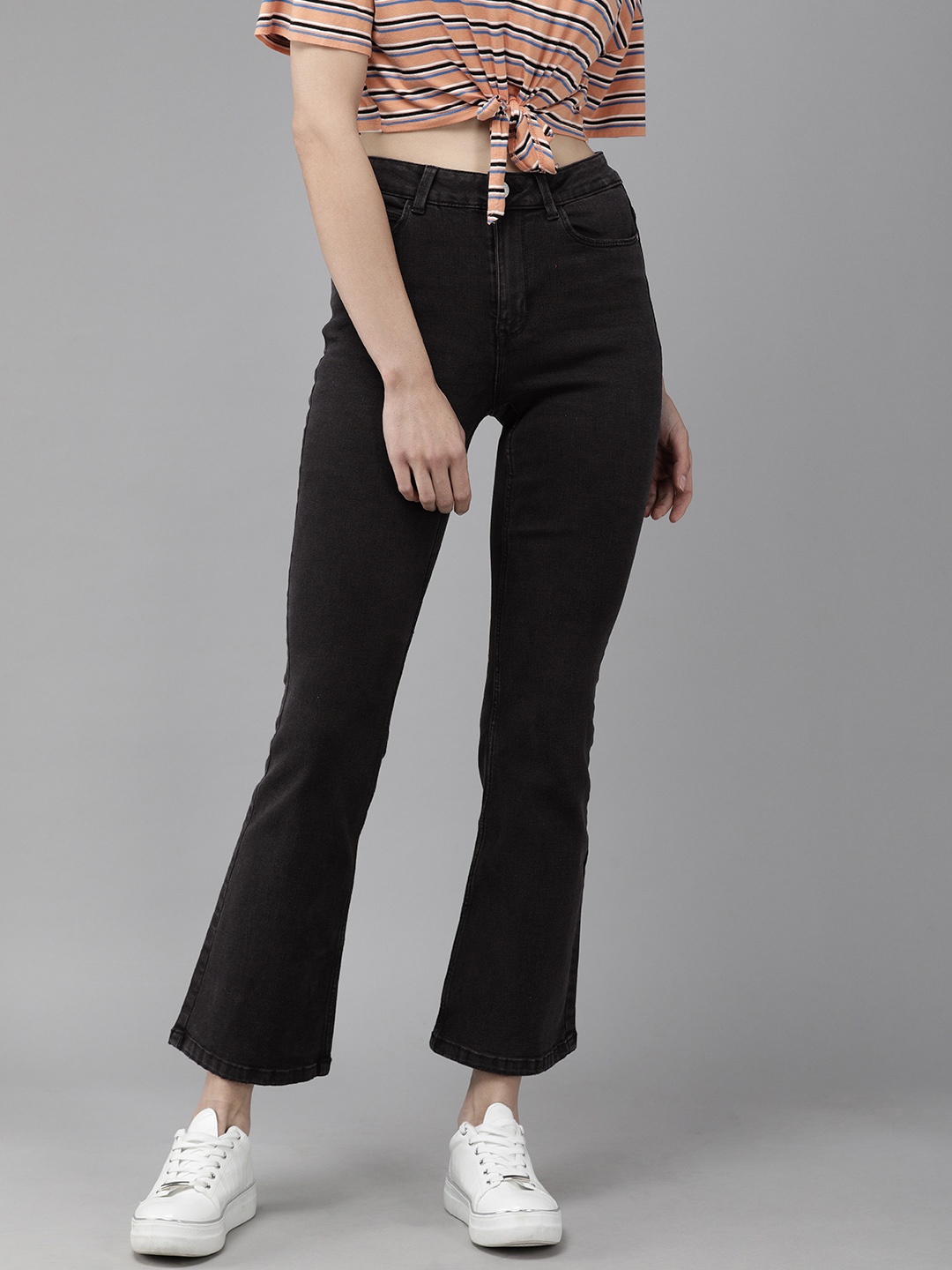 

ONLY Women Charcoal Flared High-Rise Stretchable Jeans