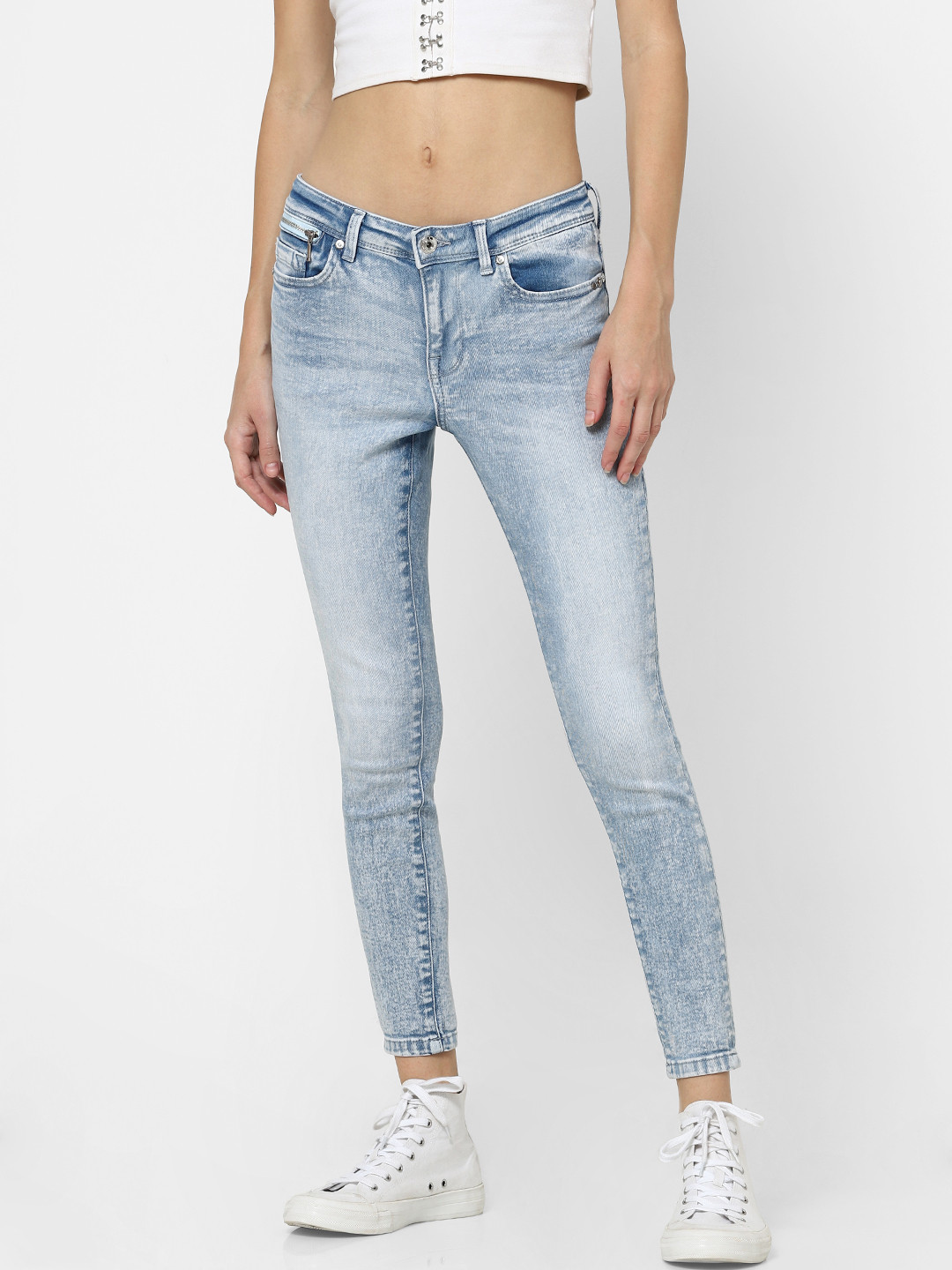 

ONLY Women Blue Skinny Fit Heavy Fade Acid Wash Jeans
