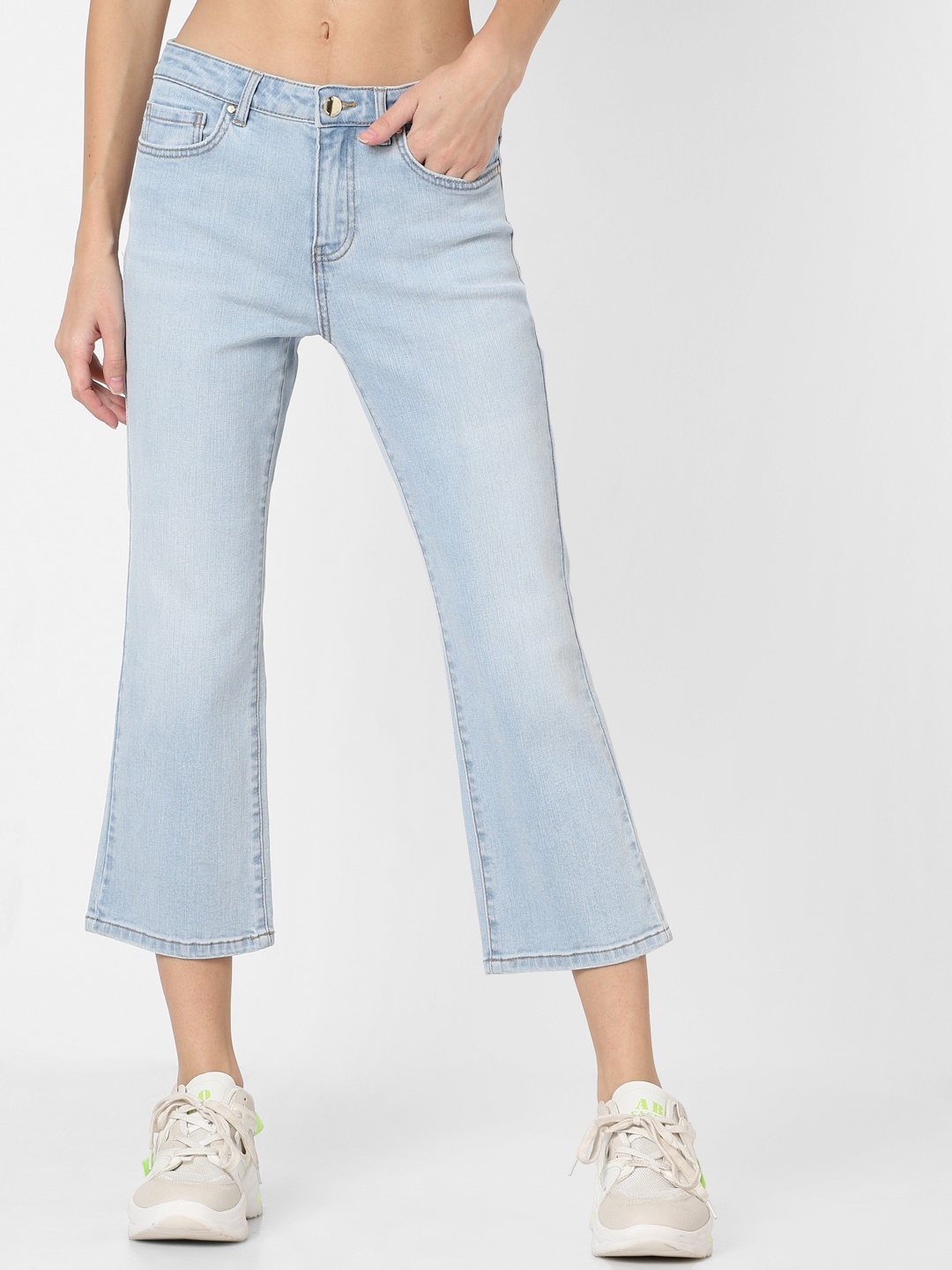 

ONLY Women Blue Mid-Rise Clean Look Flared Jeans