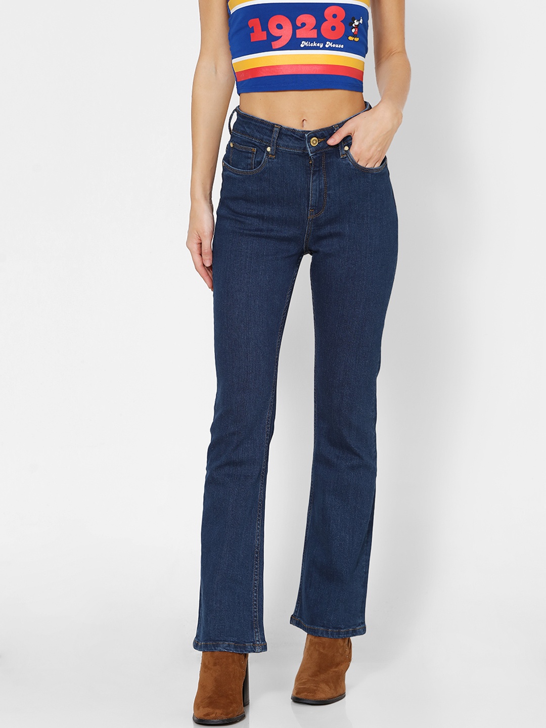 

ONLY Women Blue Flared High-Rise Clean Look Stretchable Jeans