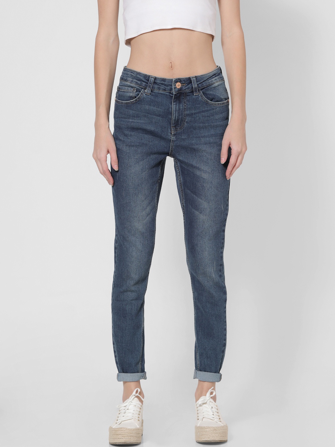 

ONLY Women Blue Skinny Fit High-Rise Light Fade Mildly Distressed Jeans
