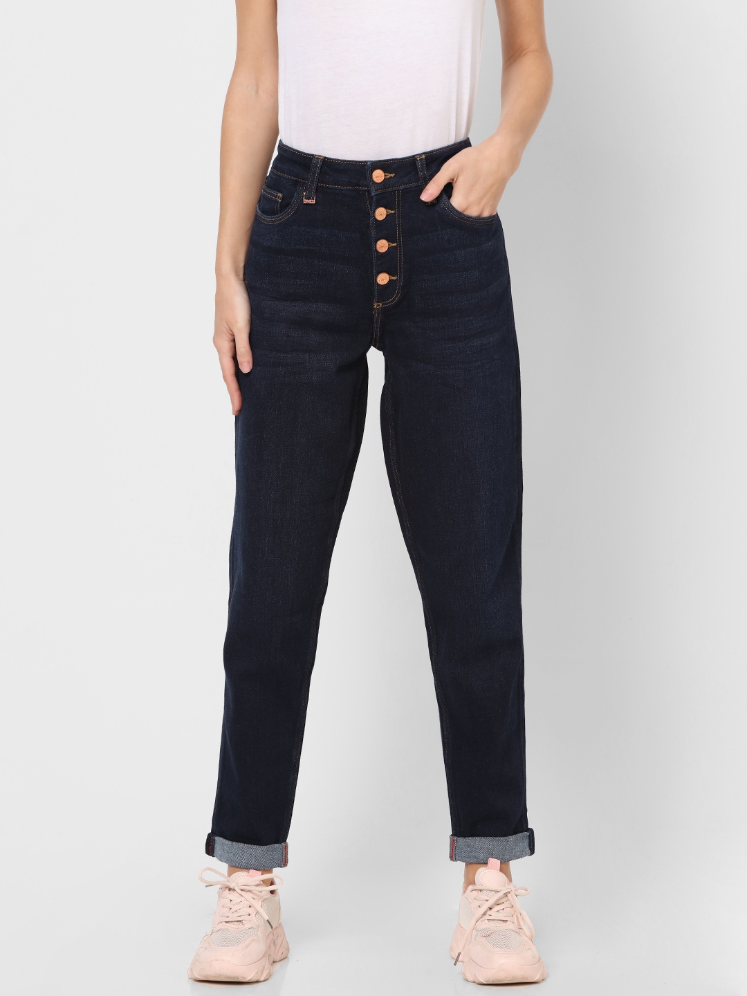 

ONLY Women Blue Boyfriend Fit High-Rise Clean Look Stretchable Jeans