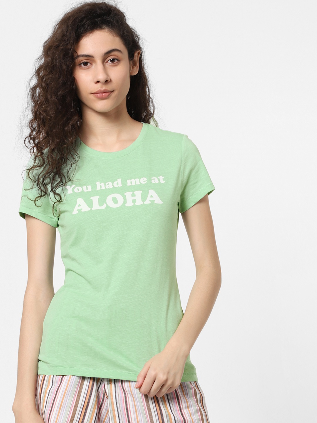 

ONLY Women Green Printed Round Neck T-shirt