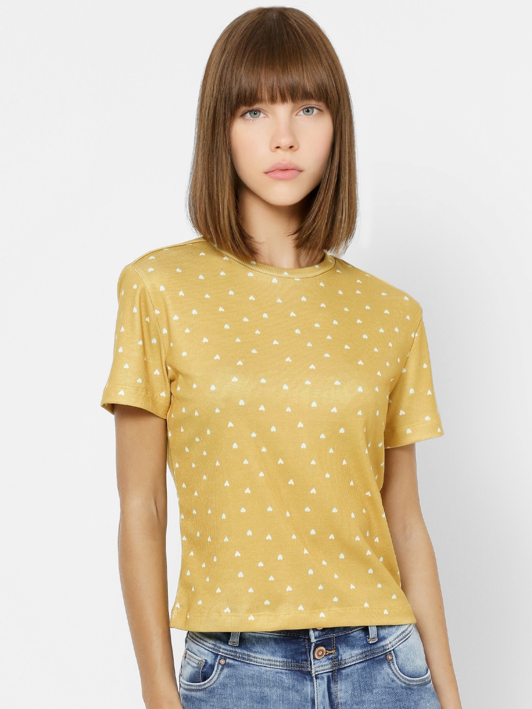 

ONLY Women Green & White Printed Round Neck T-shirt