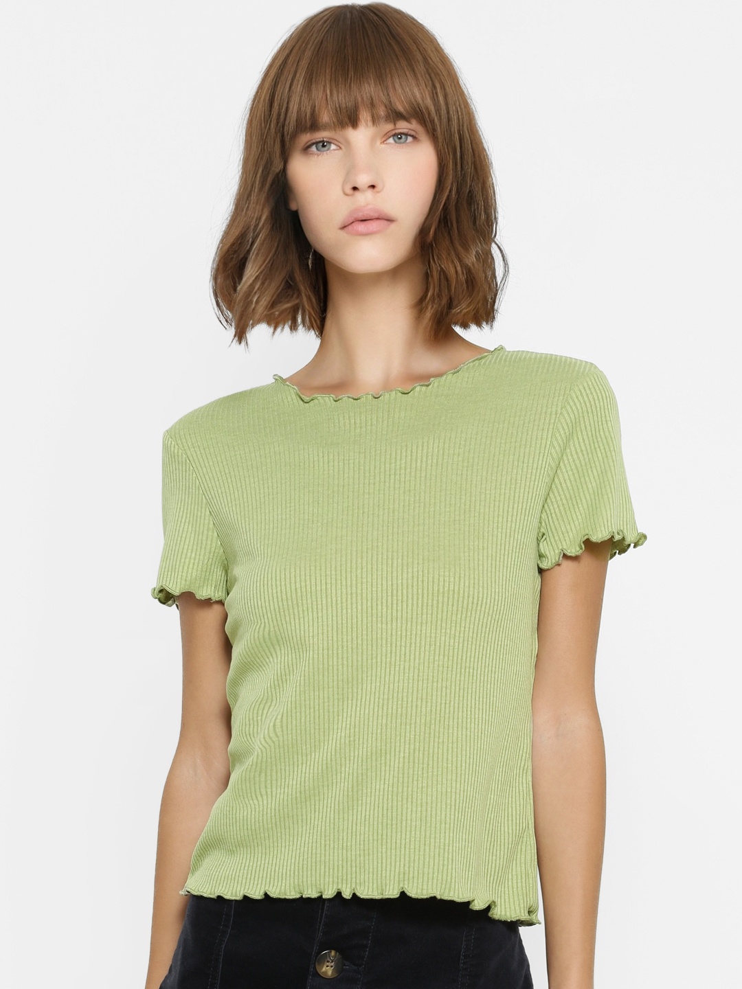 

ONLY Women Green Solid Round Neck T-shirt