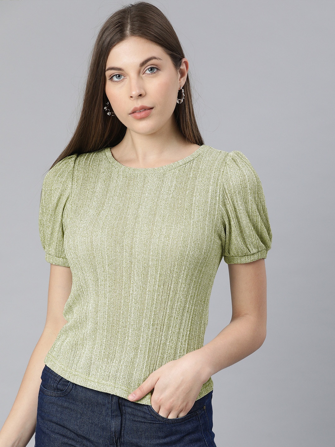 

ONLY Women Green Solid Round Neck T-shirt