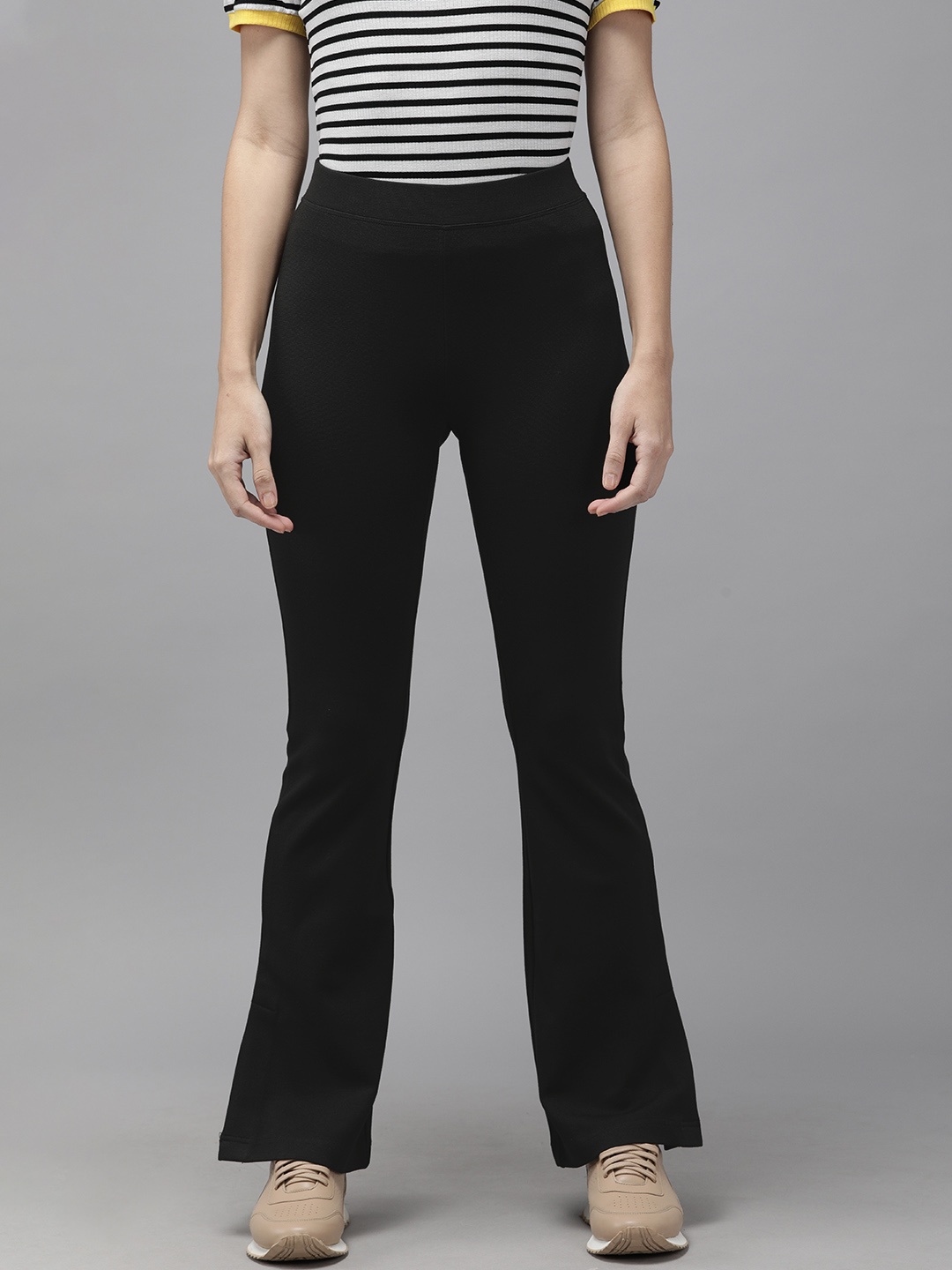 

ONLY Women Black Solid Flared Regular Trousers