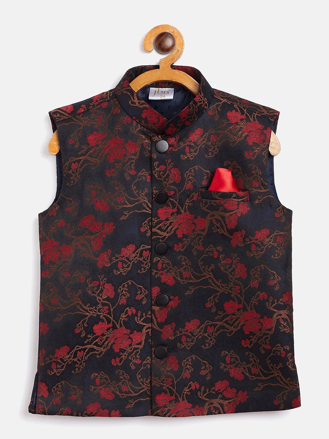 

JBN Creation Boys Red & Black Woven Design Regular-Fit Nehru Jacket