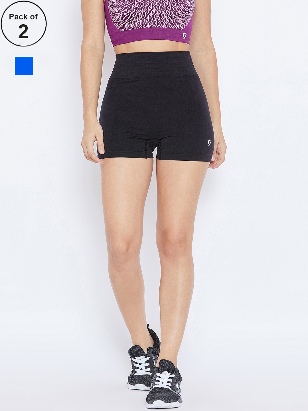 

C9 Women Black Slim Fit Mid-Rise Set of 2 Running Sports Shorts