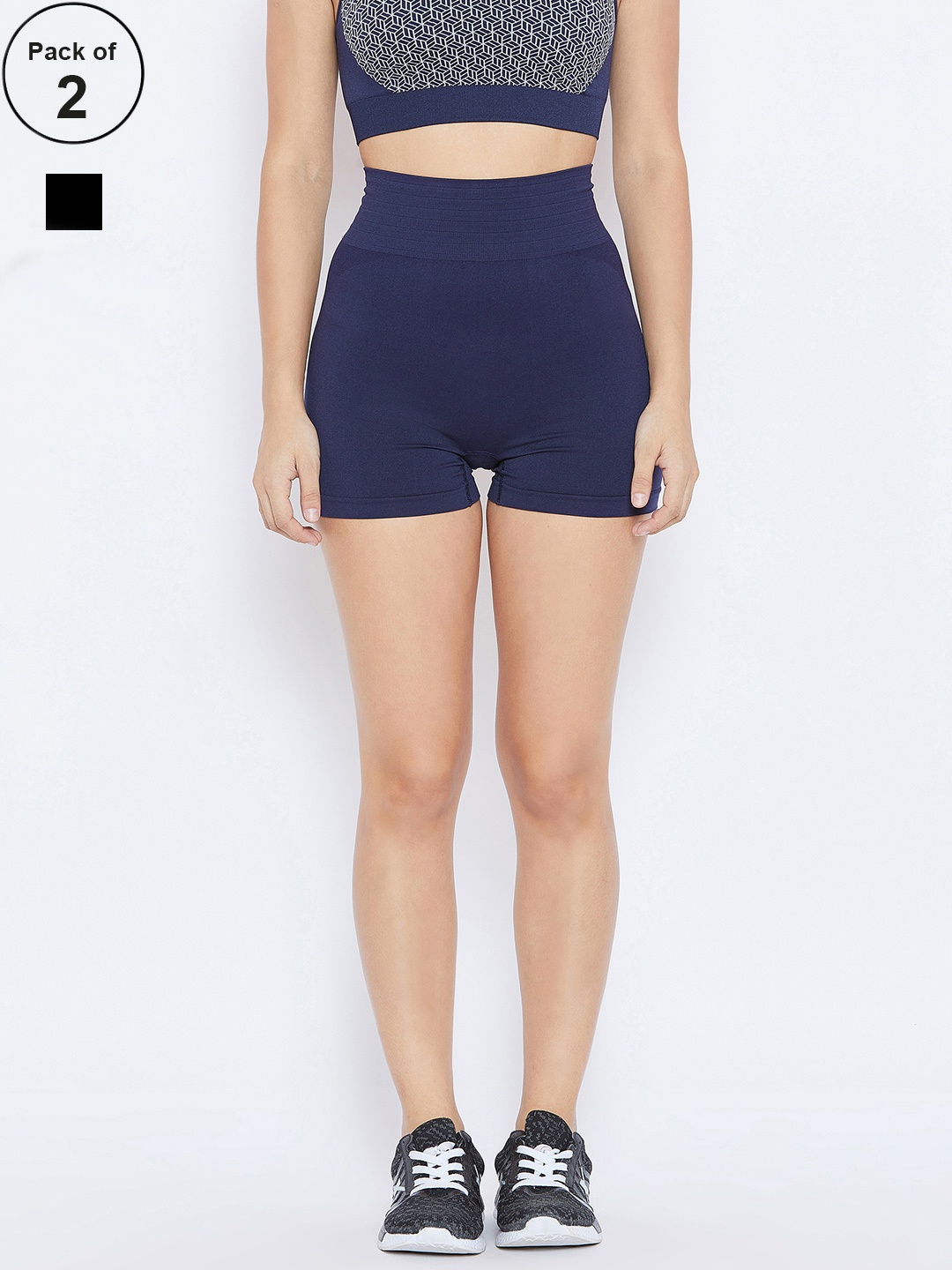 

C9 Women Navy Blue Slim Fit Mid-Rise Set of 2 Running Sports Shorts