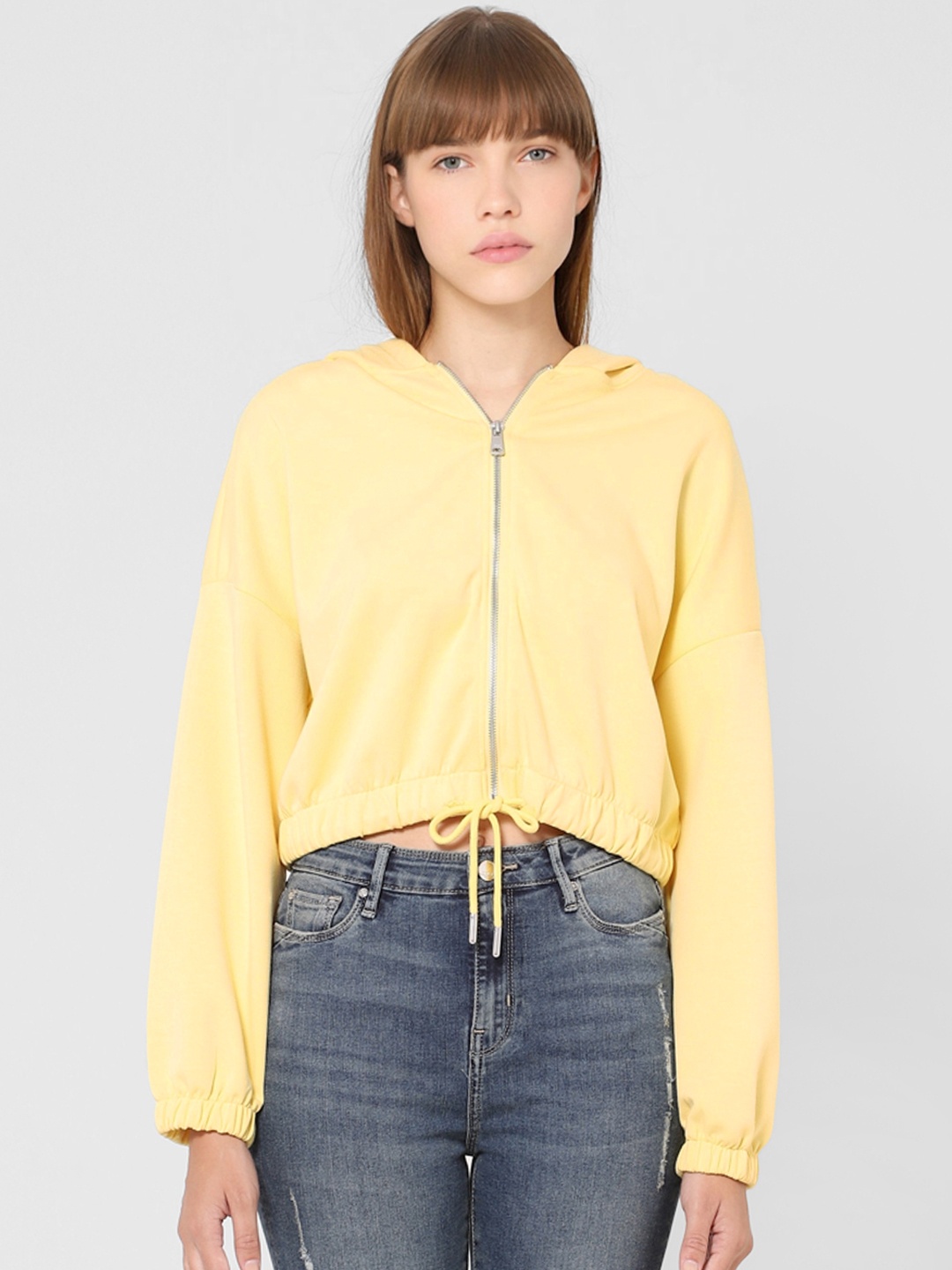 

ONLY Women Yellow Solid Hooded Sweatshirt