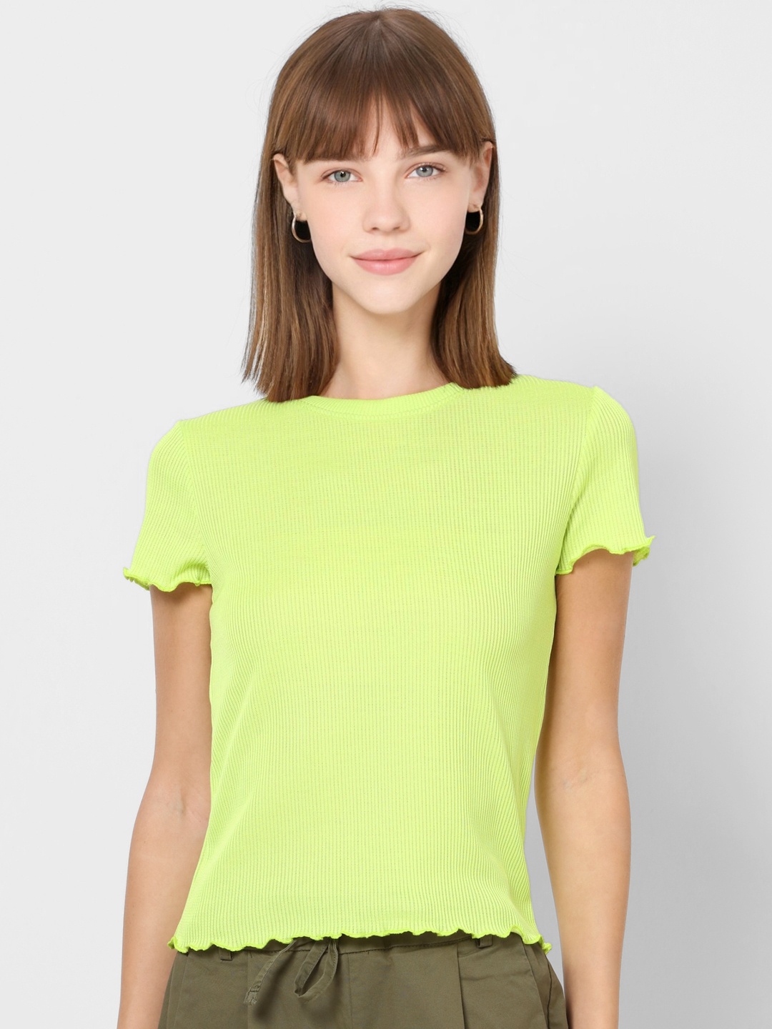 

ONLY Women Fluorescent Green Solid Top