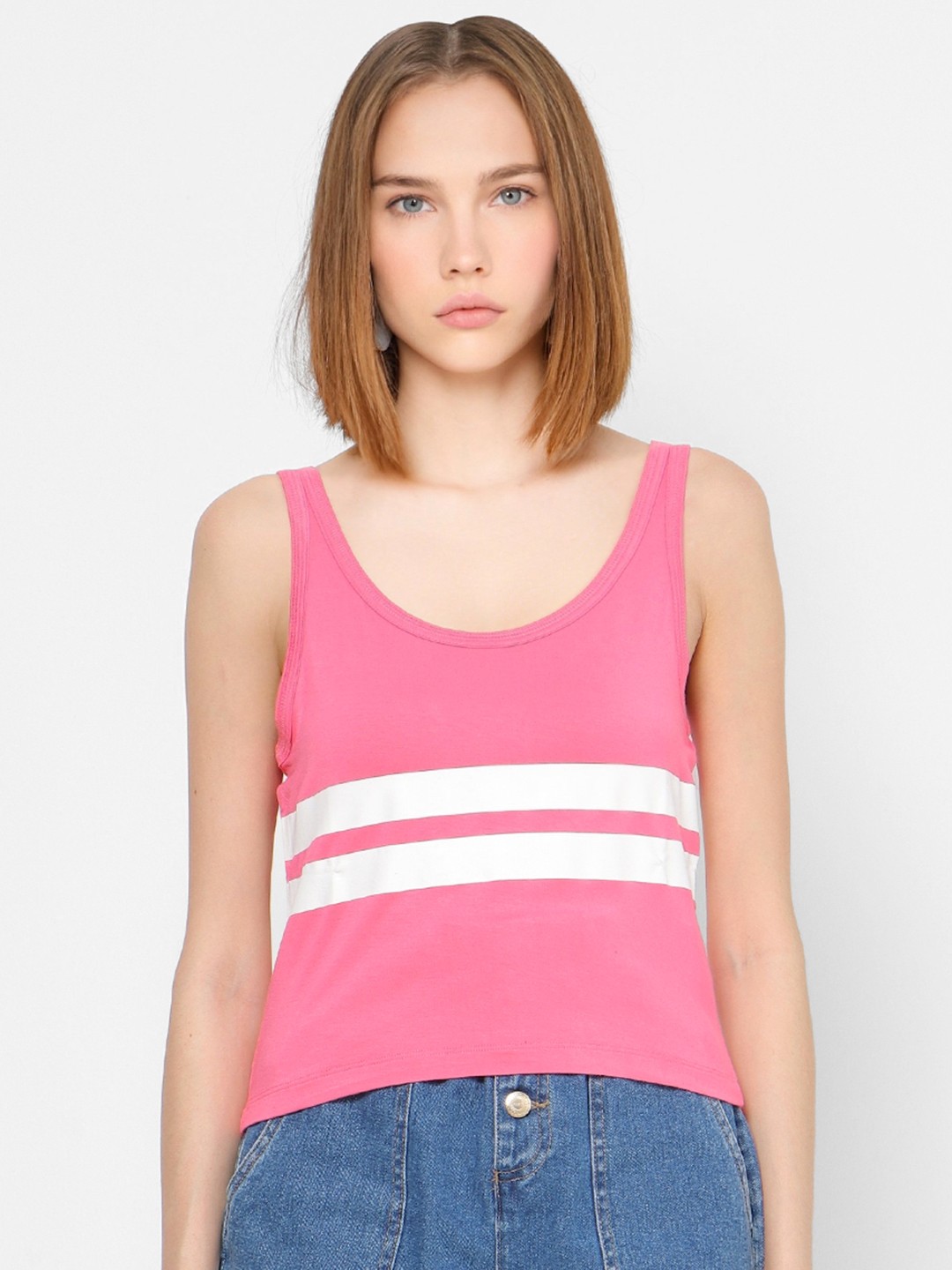 

ONLY Women Pink Striped Tank Top