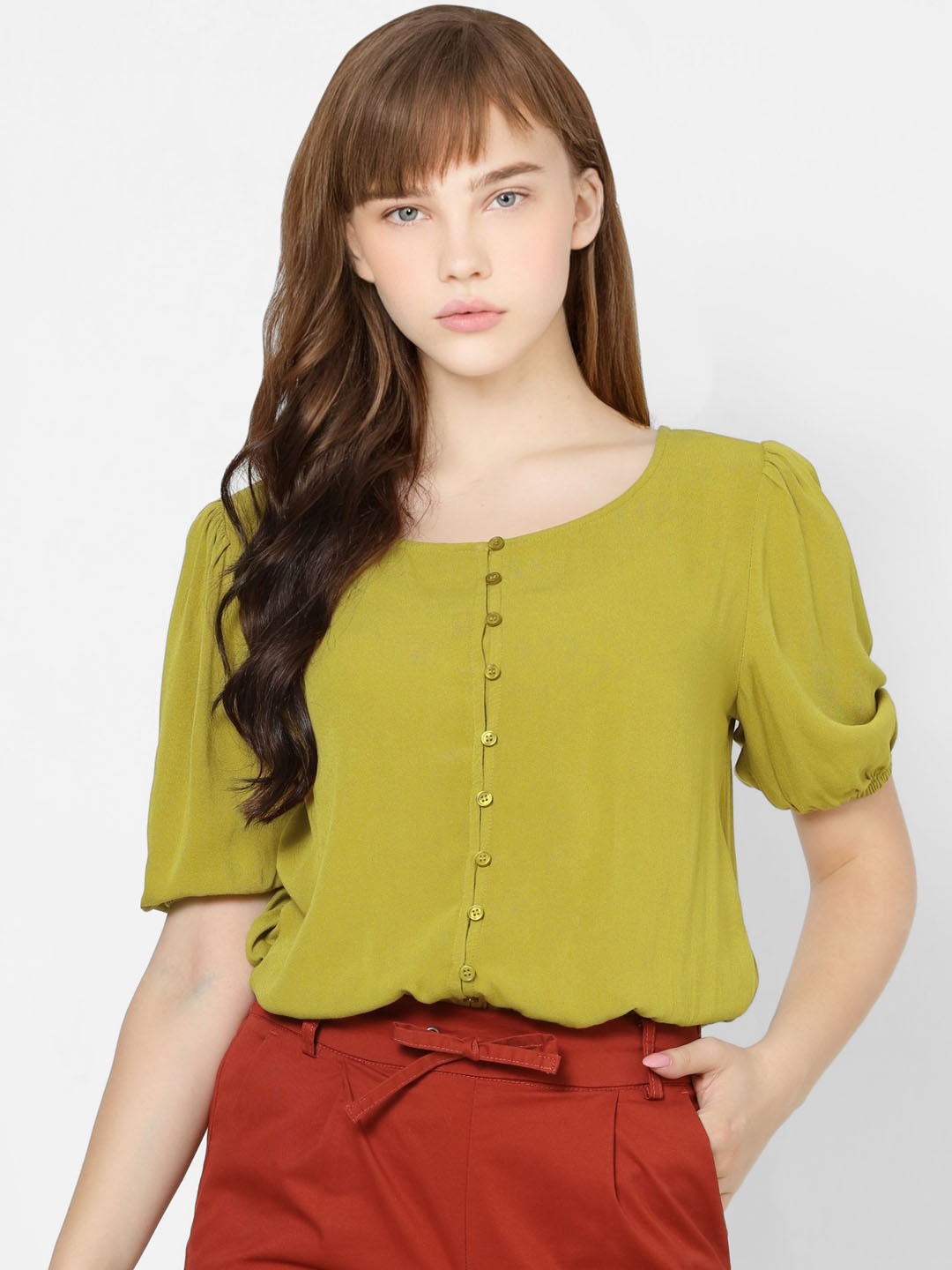 

ONLY Women Olive Green Solid Blouson Top