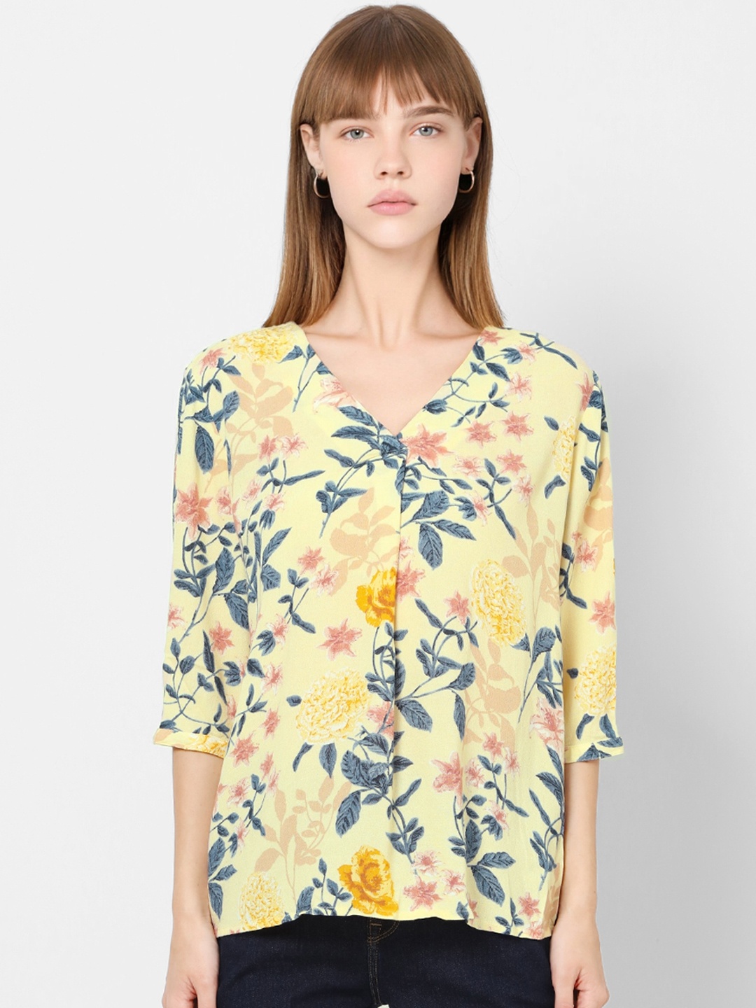 

ONLY Women Yellow Printed Top
