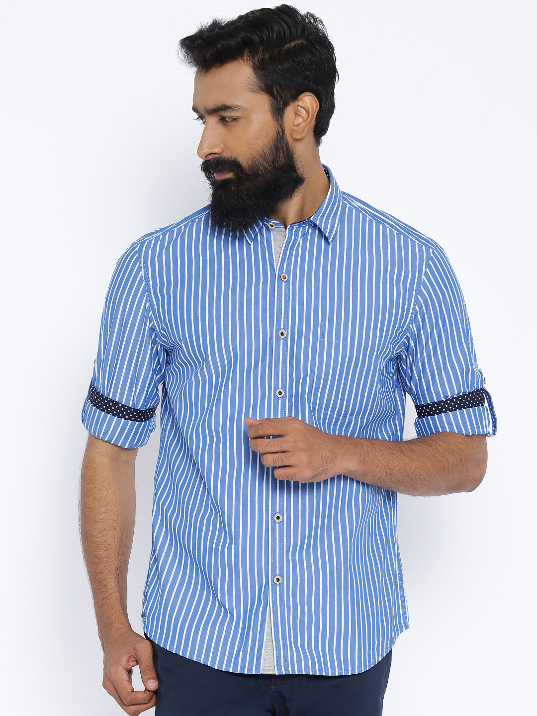 

John Players Blue Striped Trim Fit Casual Shirt