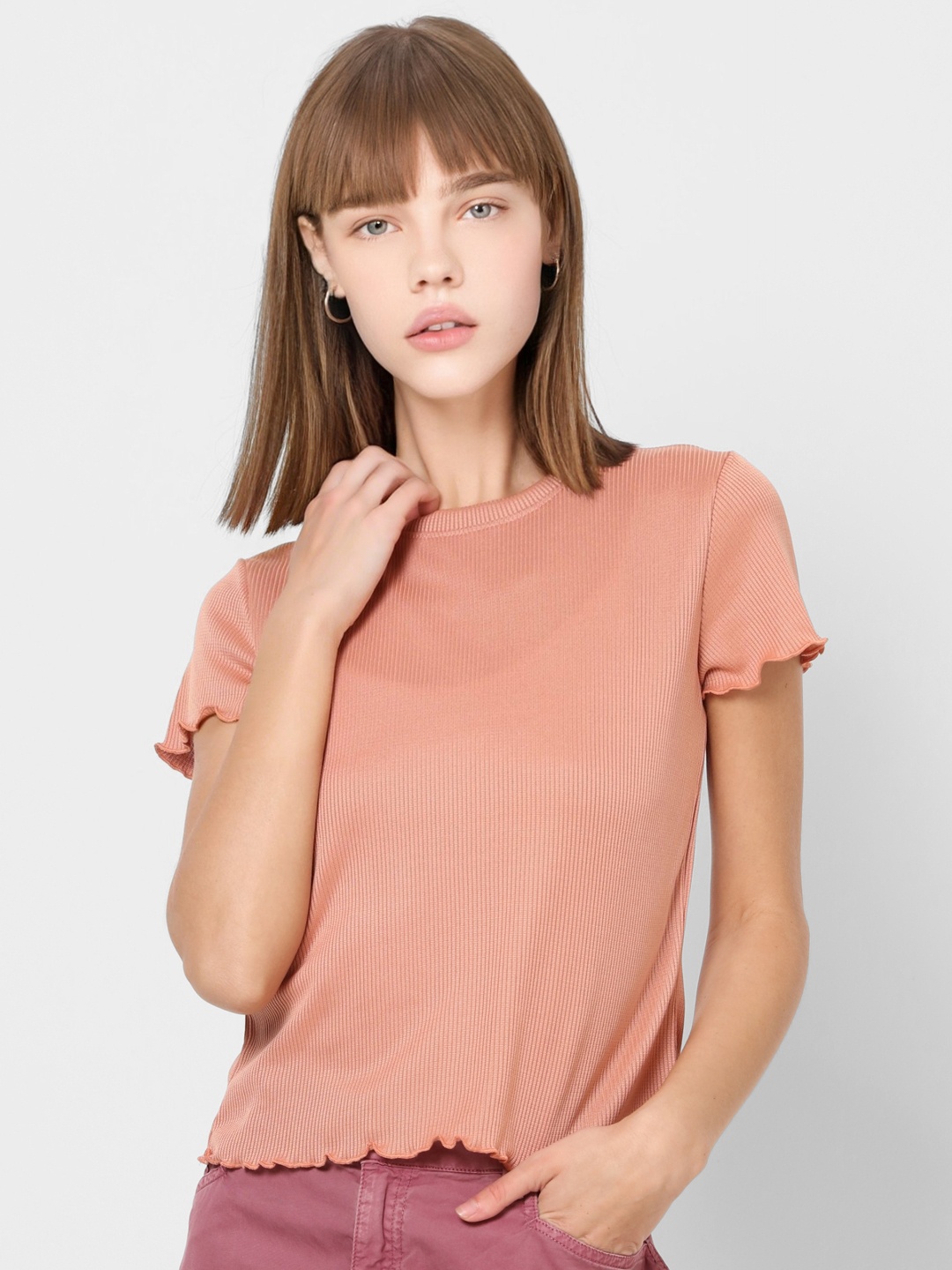 

ONLY Women Peach-Coloured Solid Top