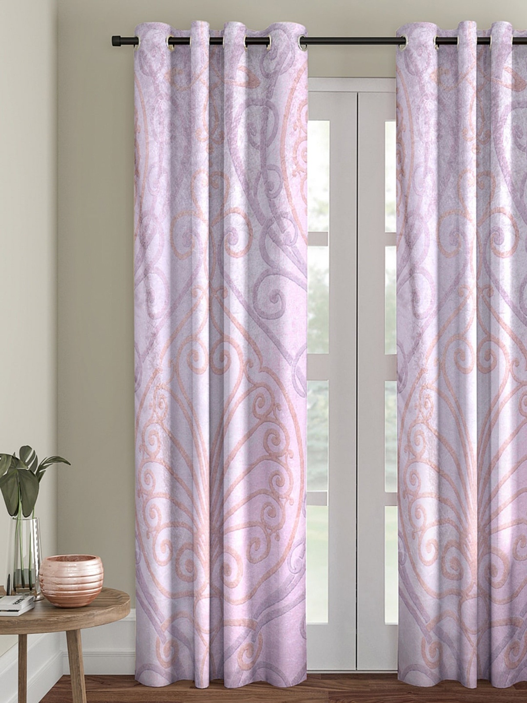 

ROMEE Lavender-color & White Ethnic Motifs Printed Room Darkening Door Curtain