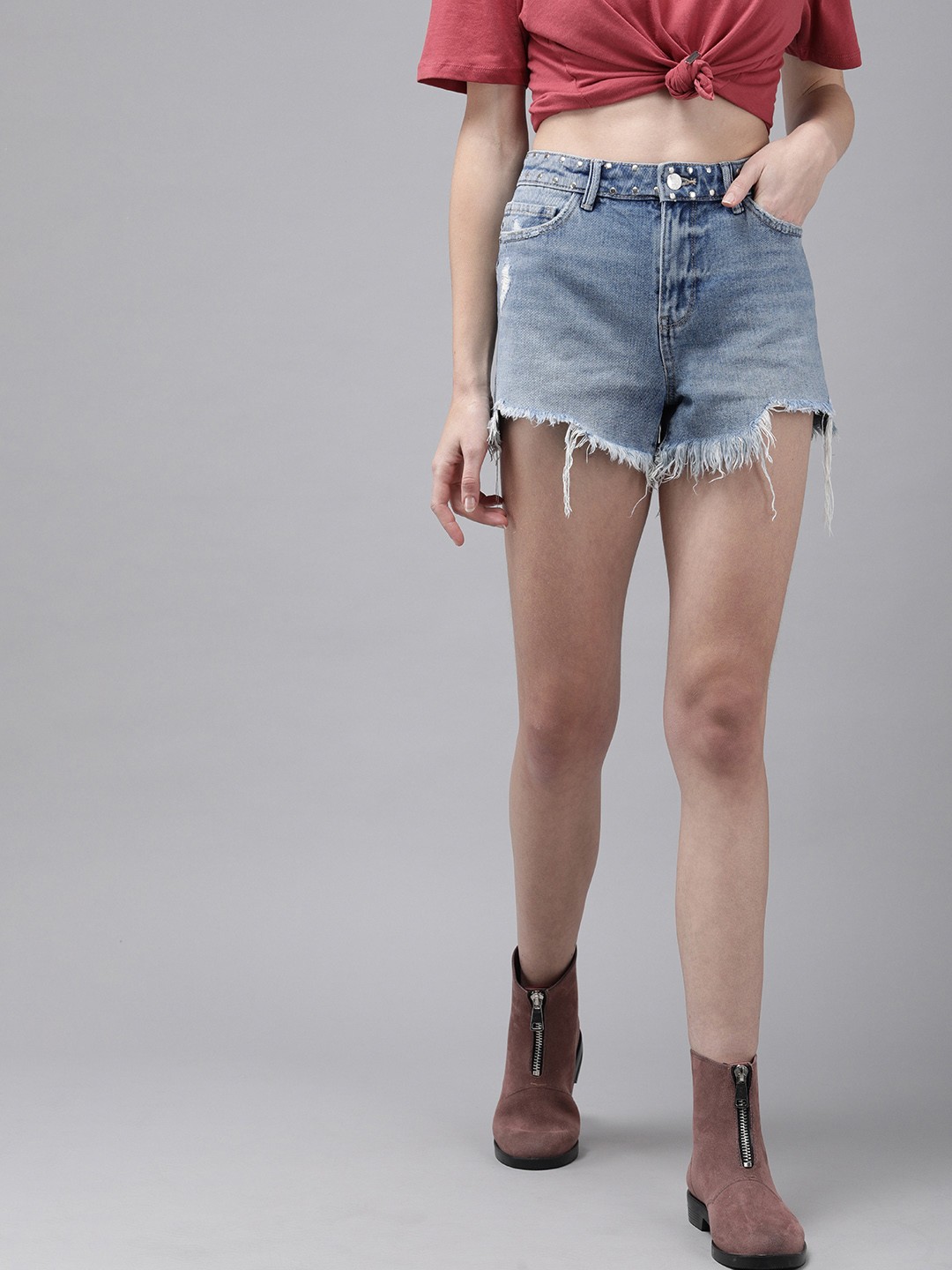 

ONLY PACY Women Medium Blue High-Rise Denim Shorts