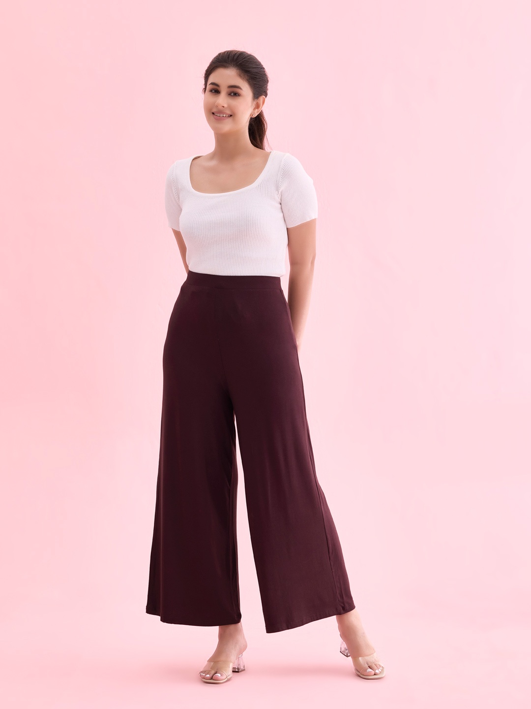 

Go Colors Women Burgundy Solid Wide Leg Palazzos