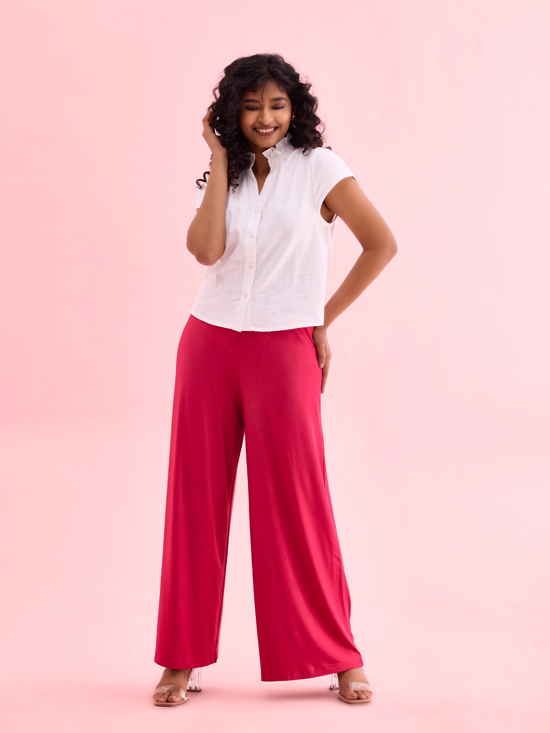 Go Colors Women Pink Solid Wide Leg Palazzo