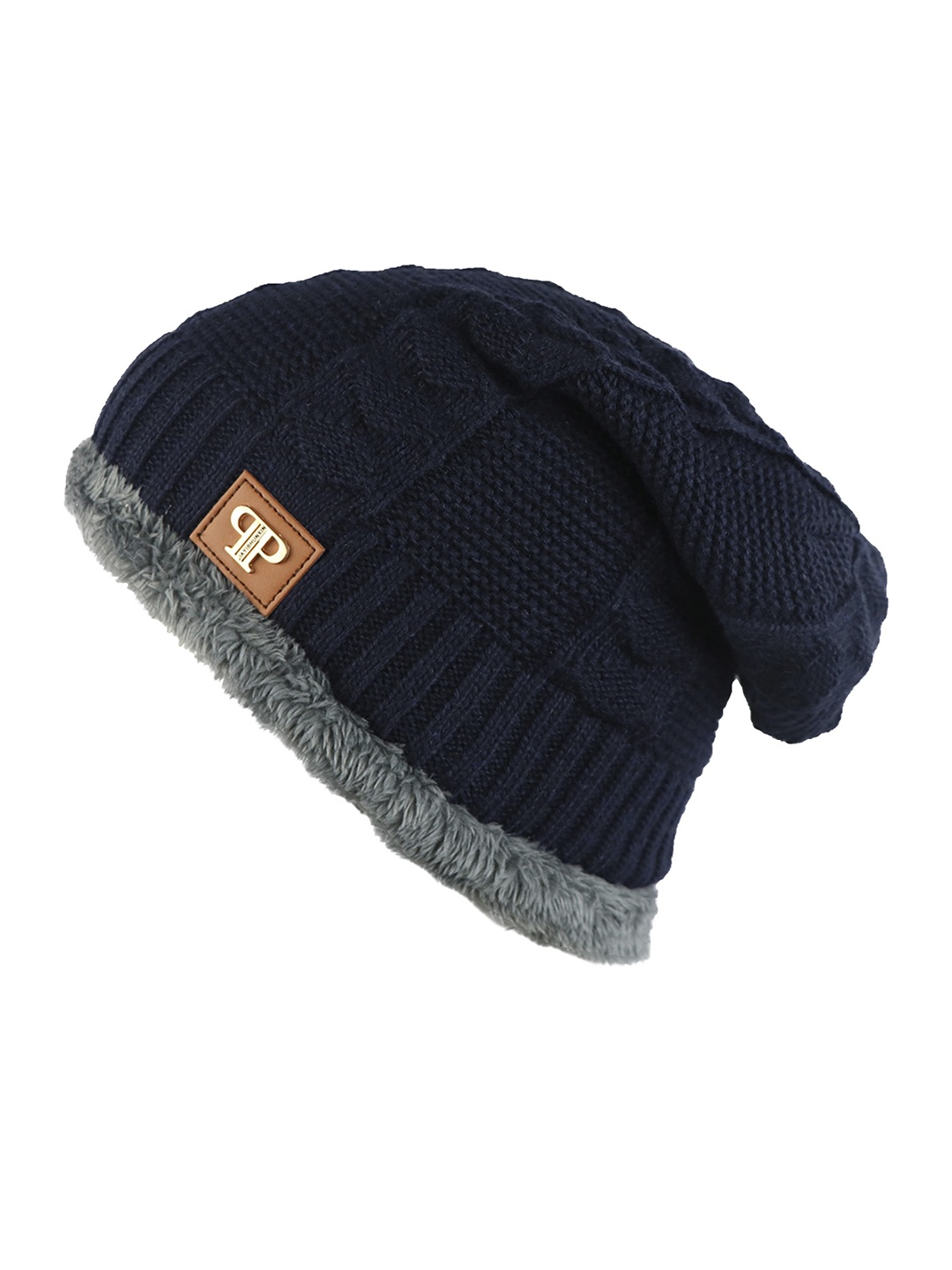 

Bunnywave Unisex Navy-Blue Self-Design Beanie