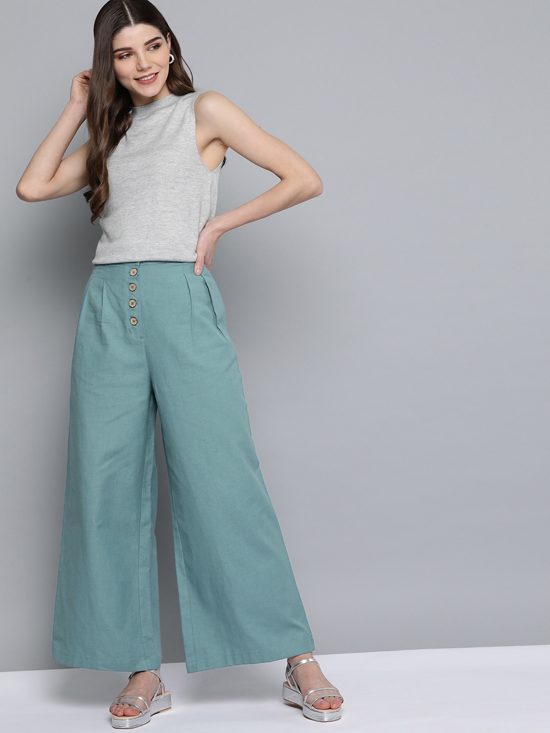 

Mast & Harbour Women Blue Solid Parallel Trousers