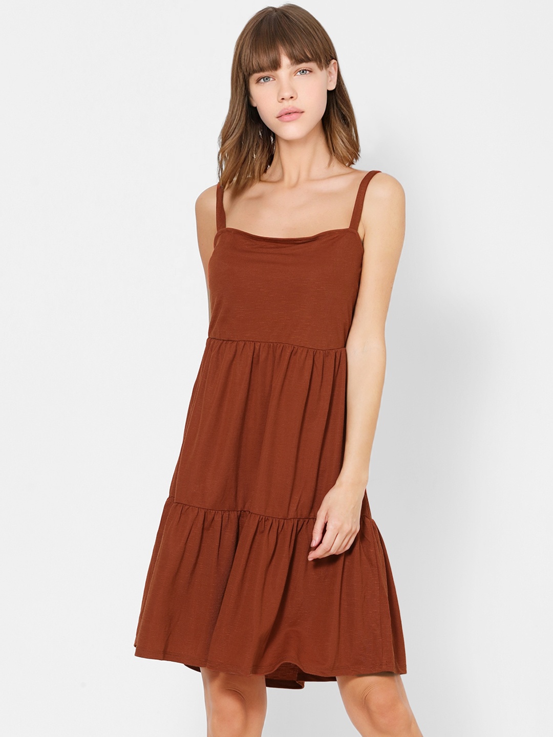 

ONLY Women Brown Solid Fit and Flare Dress