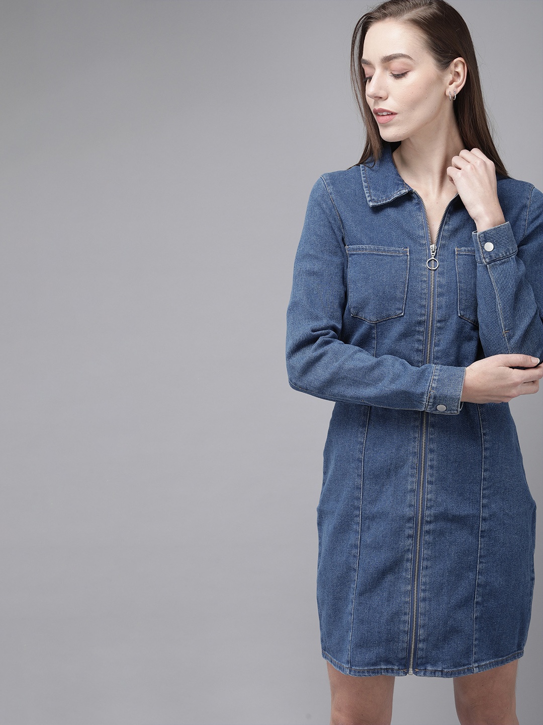 

ONLY Women Blue Denim Sheath Dress