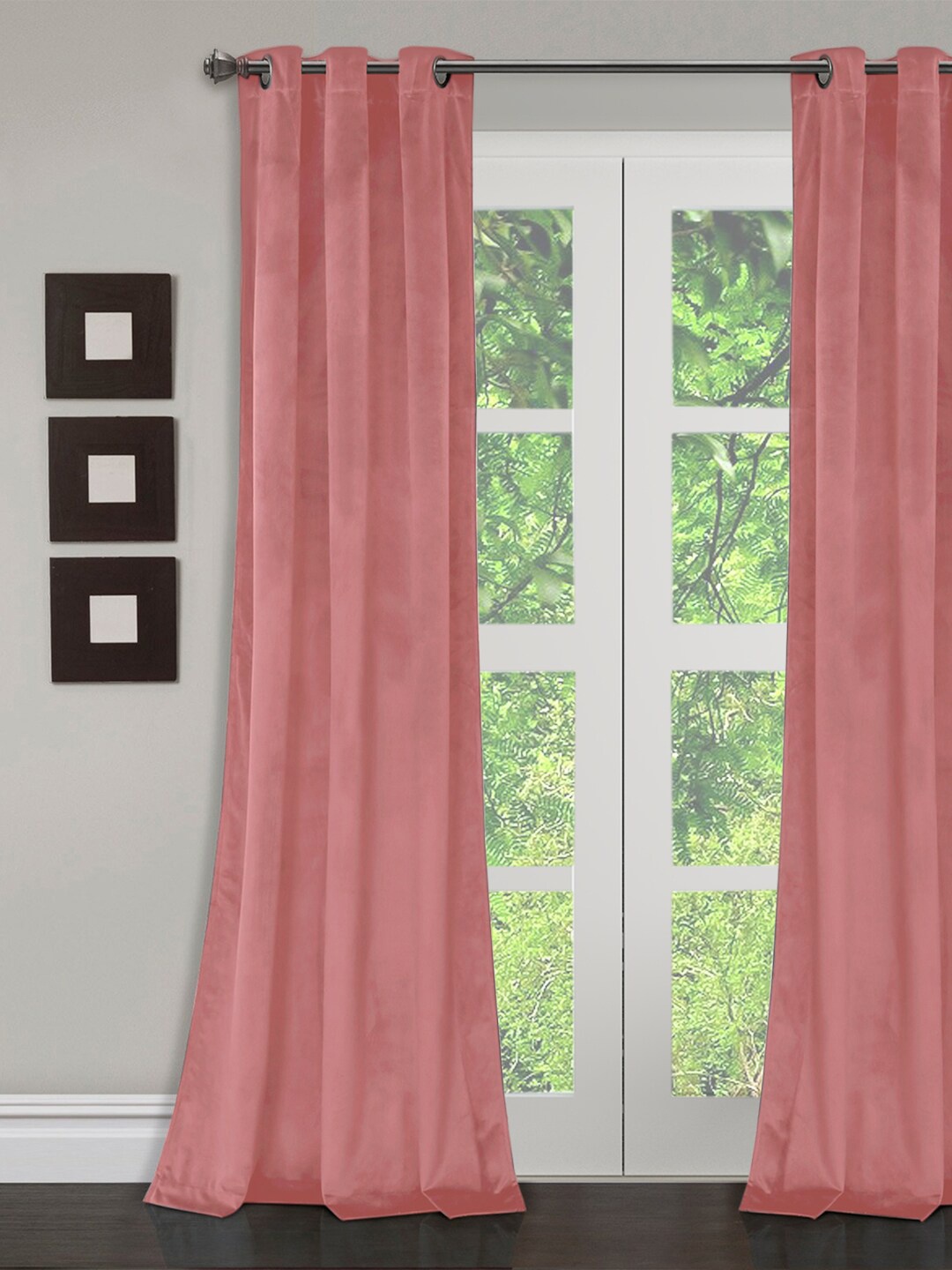 

eyda Peach-Coloured Premium Velvet Eyelet Door Curtain