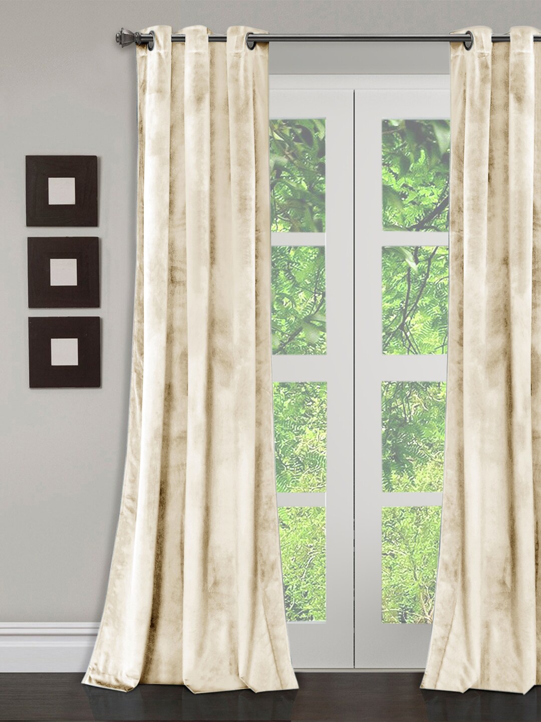 

eyda Premium Velvet Blue Color Eyelet Door Curtain, Off white