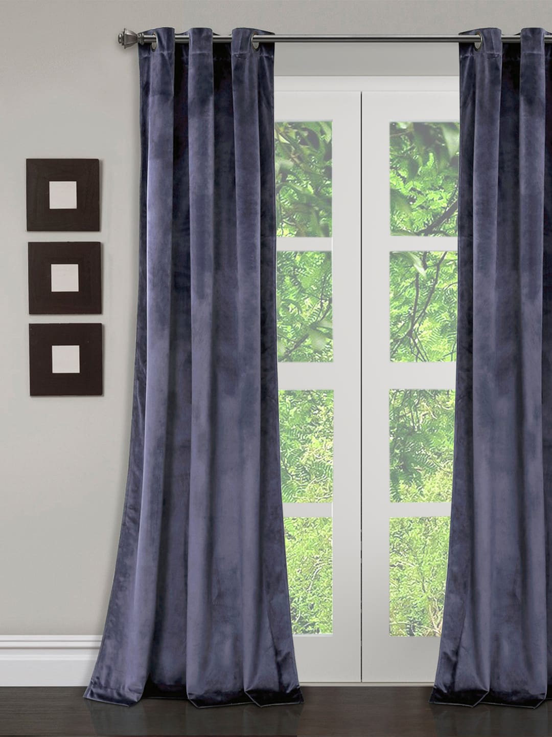 

eyda Grey Solid Velvet Sustainable Door Curtain