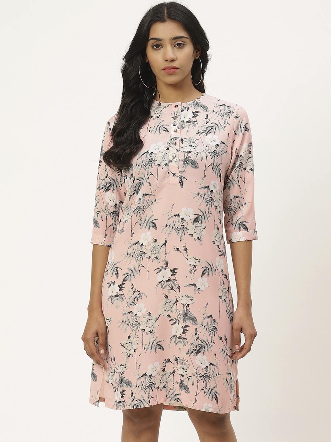 

Rue Collection Women Pink & Grey Floral Printed Shift Dress