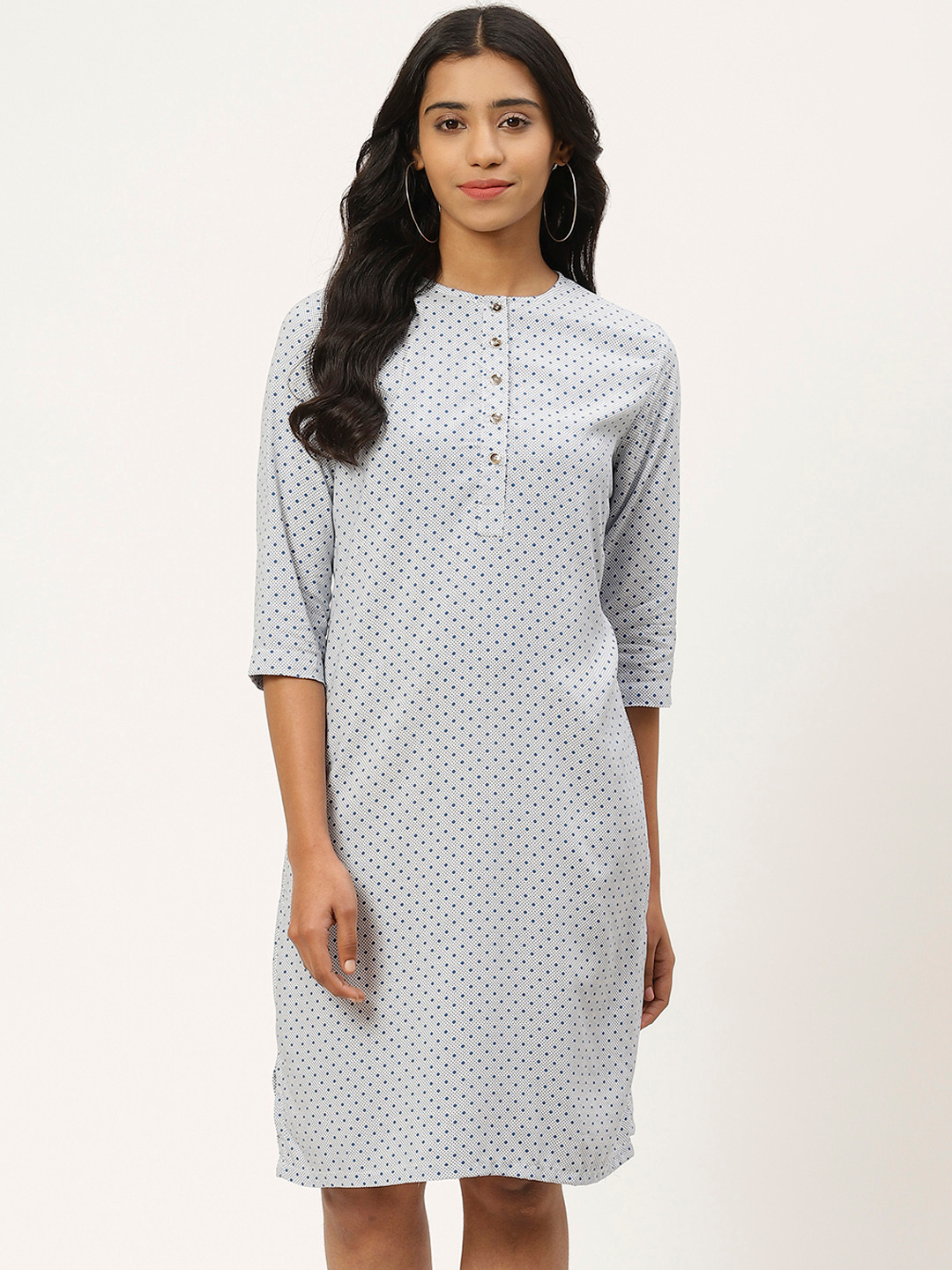 

Rue Collection Women White & Blue Printed A-Line Dress