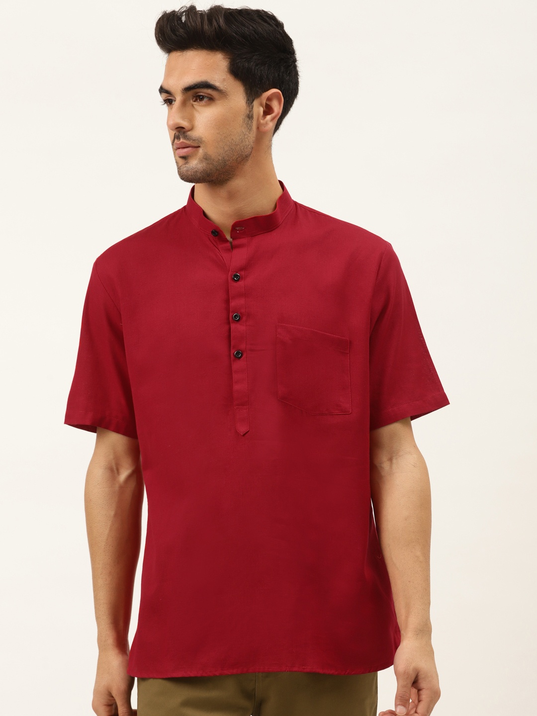 

RAJUBHAI HARGOVINDAS Men Maroon Solid Straight Kurta