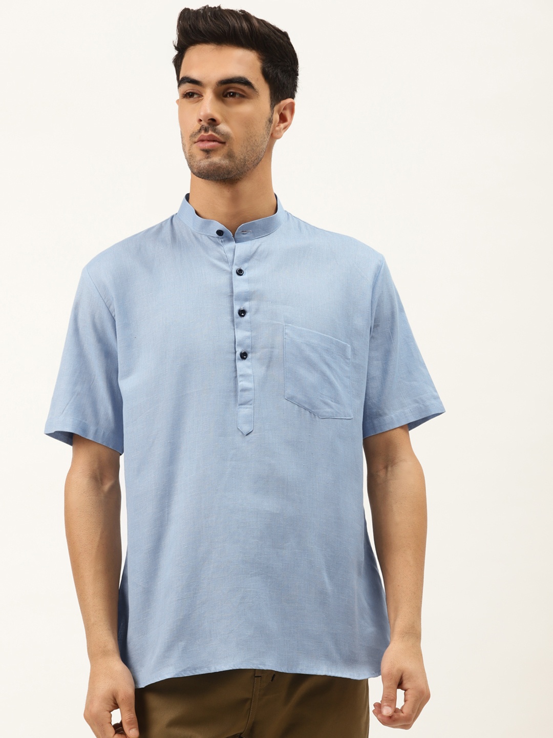 

RAJUBHAI HARGOVINDAS Men Blue Solid Straight Kurta