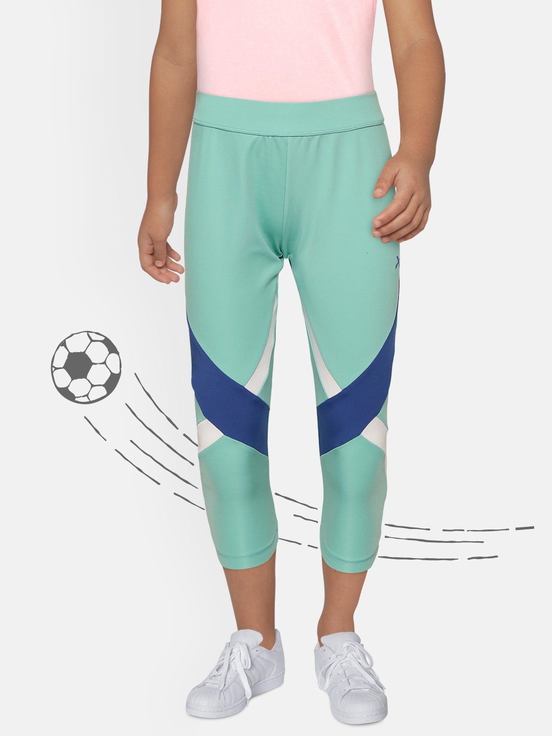 

HRX By Hrithik Roshan U-17 Girls Turquoise Colourblock Regular Fit Lycra Rapid-Dry Antimicrobial Active Tights, Sea green