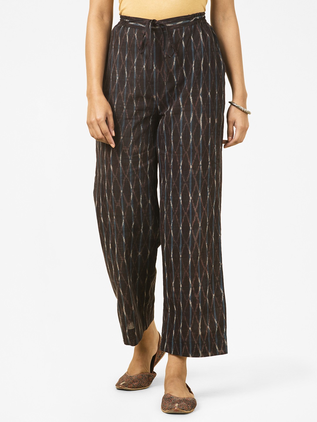 

Fabindia Women Brown & Beige Hand Block Print Straight Palazzos
