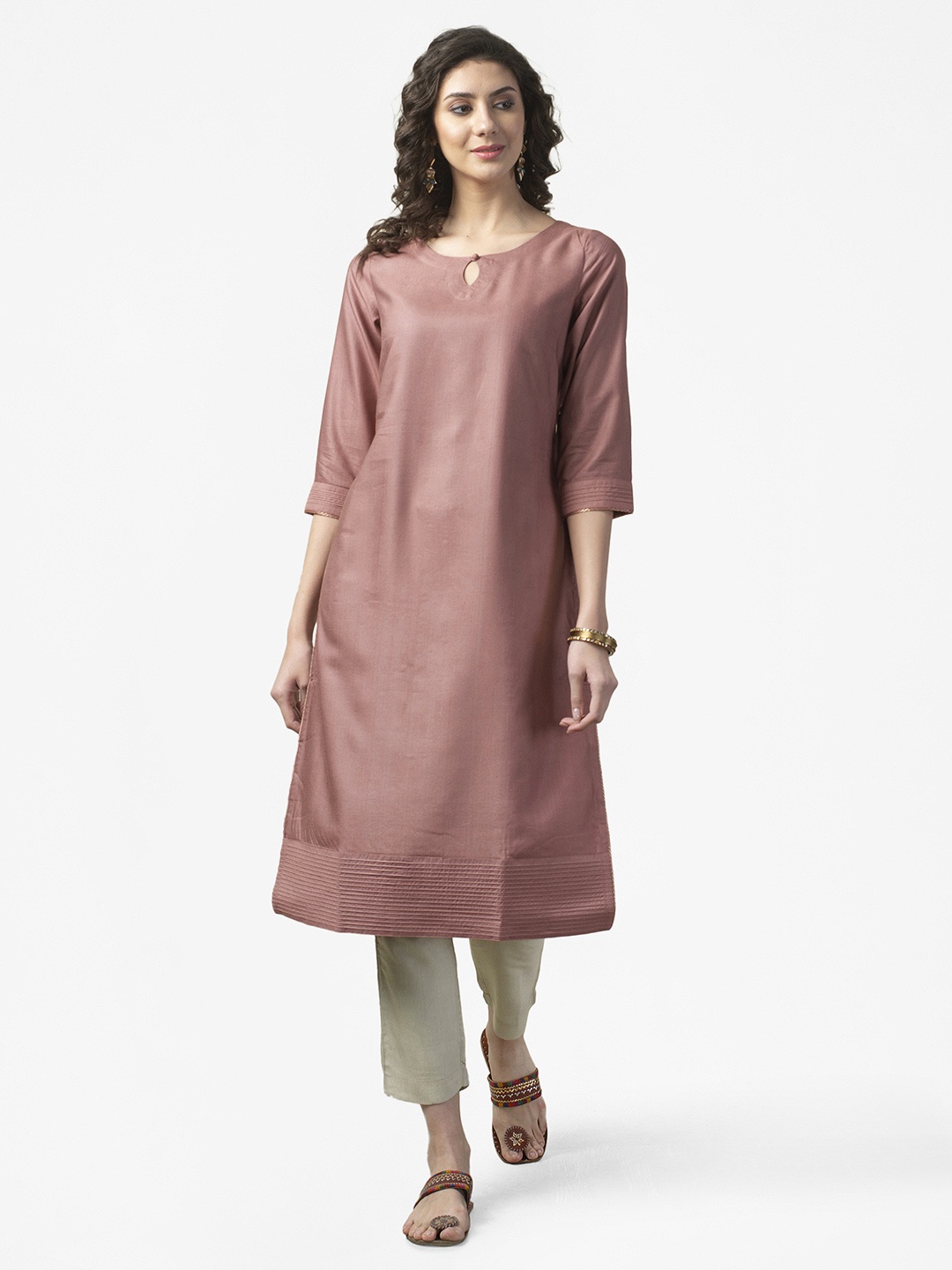 

Fabindia Women Mauve Solid Staright Kurta