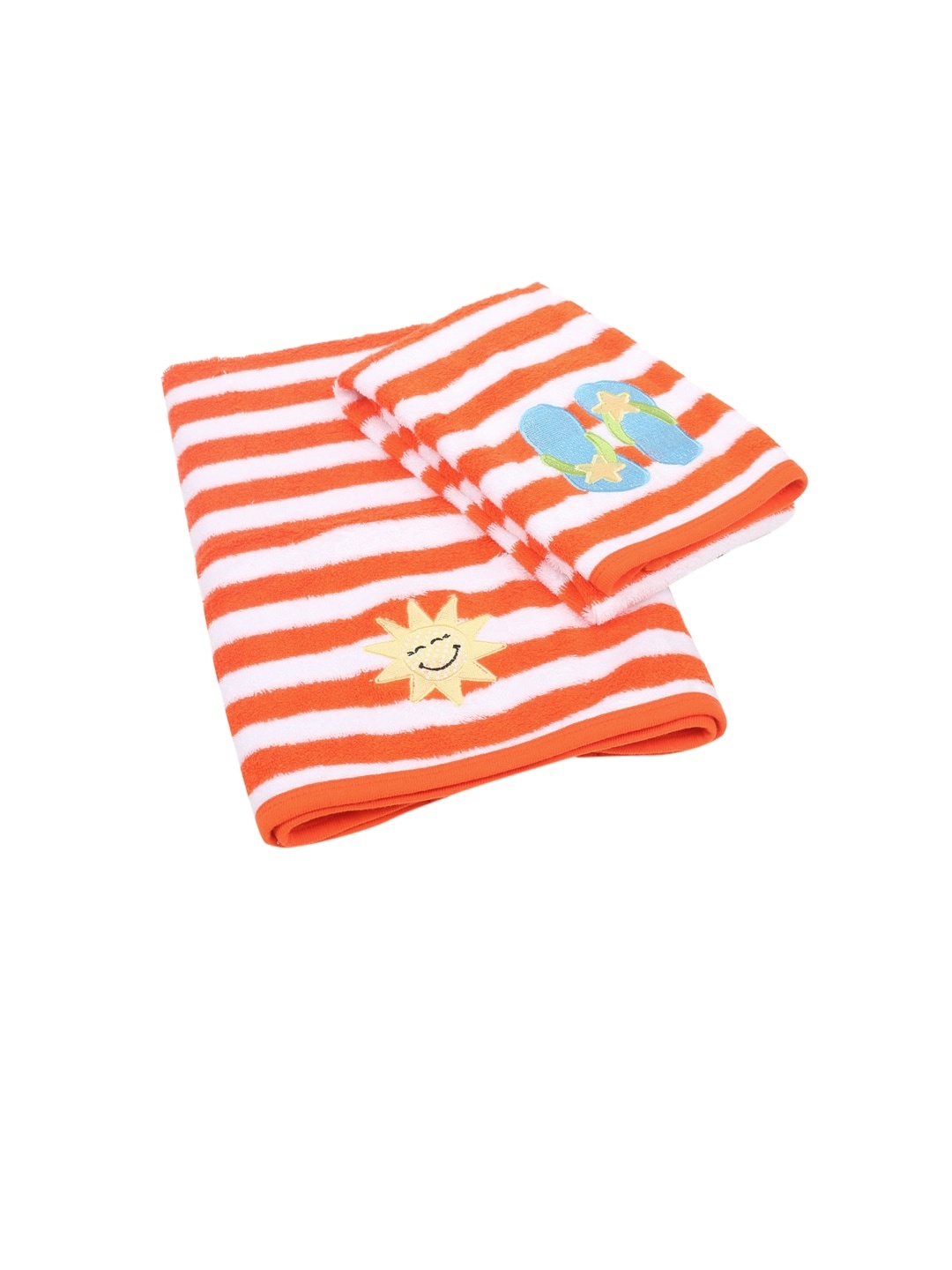 

My Milestones Kids Set Of 2 Orange & White Striped 380 GSM Bath Towels