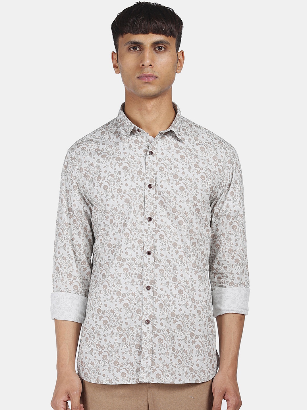 

Flying Machine Men Grey & Brown Regular Fit Printed Casual Shirt