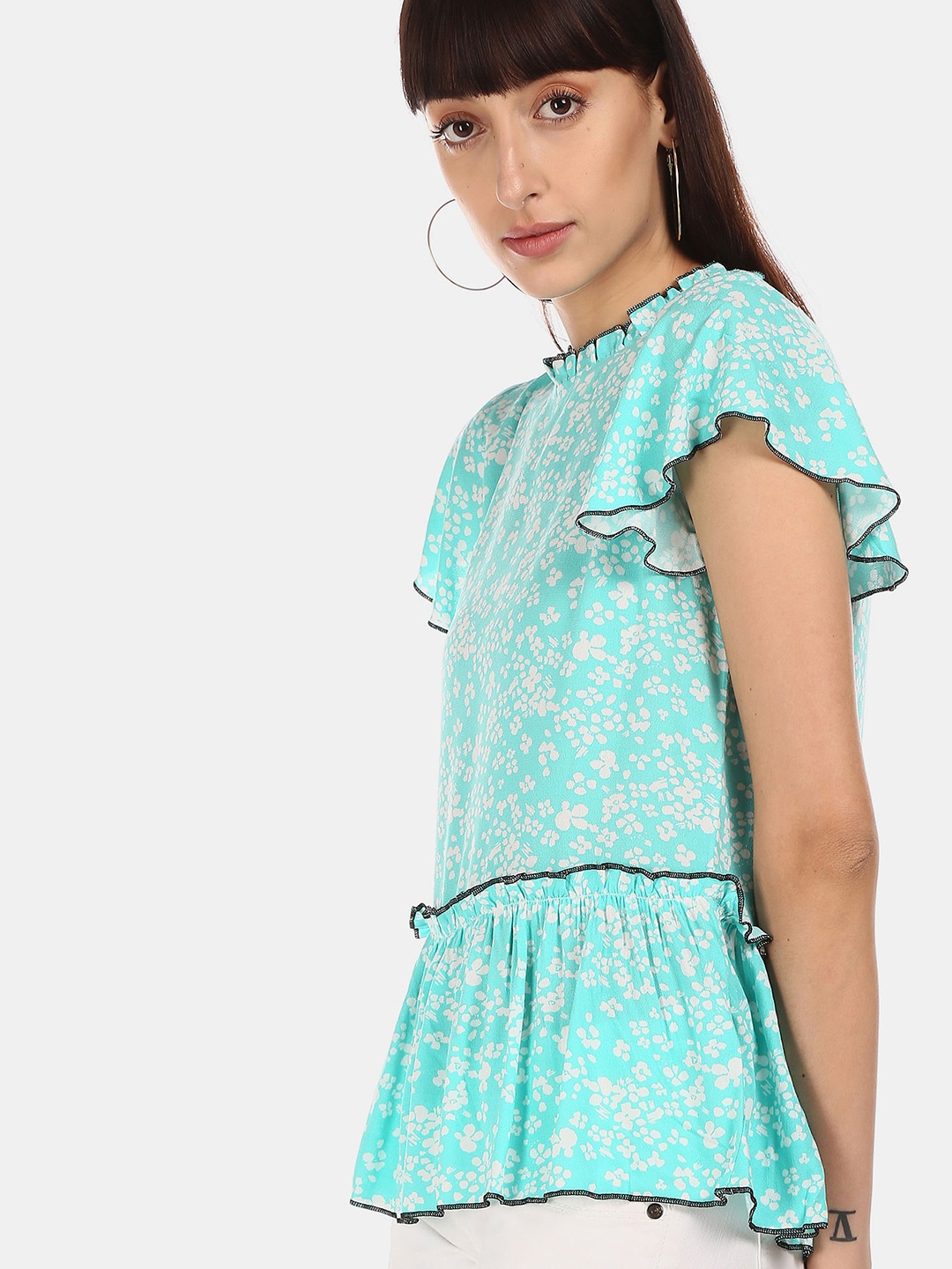 

Sugr Women Blue Printed Peplum Top