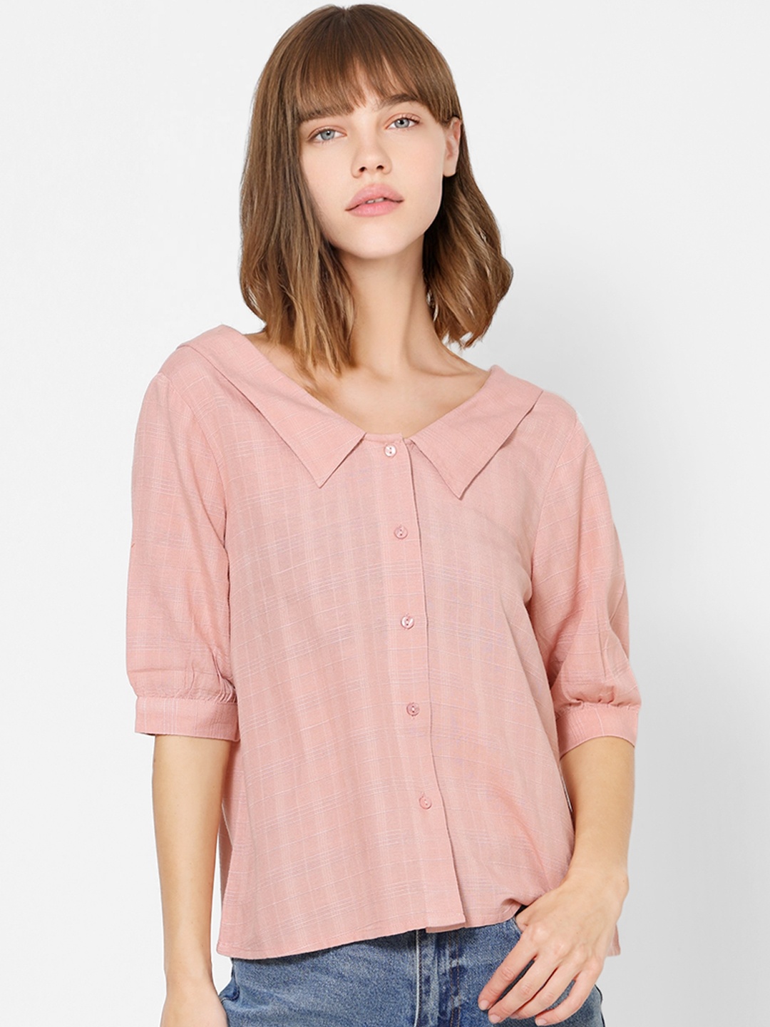 

ONLY Women Pink Checked Shirt Style Top